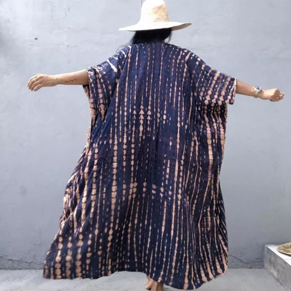 Navy Tie Dye Boho Swim Coverup Kimono Robe - Picture 3 of 8